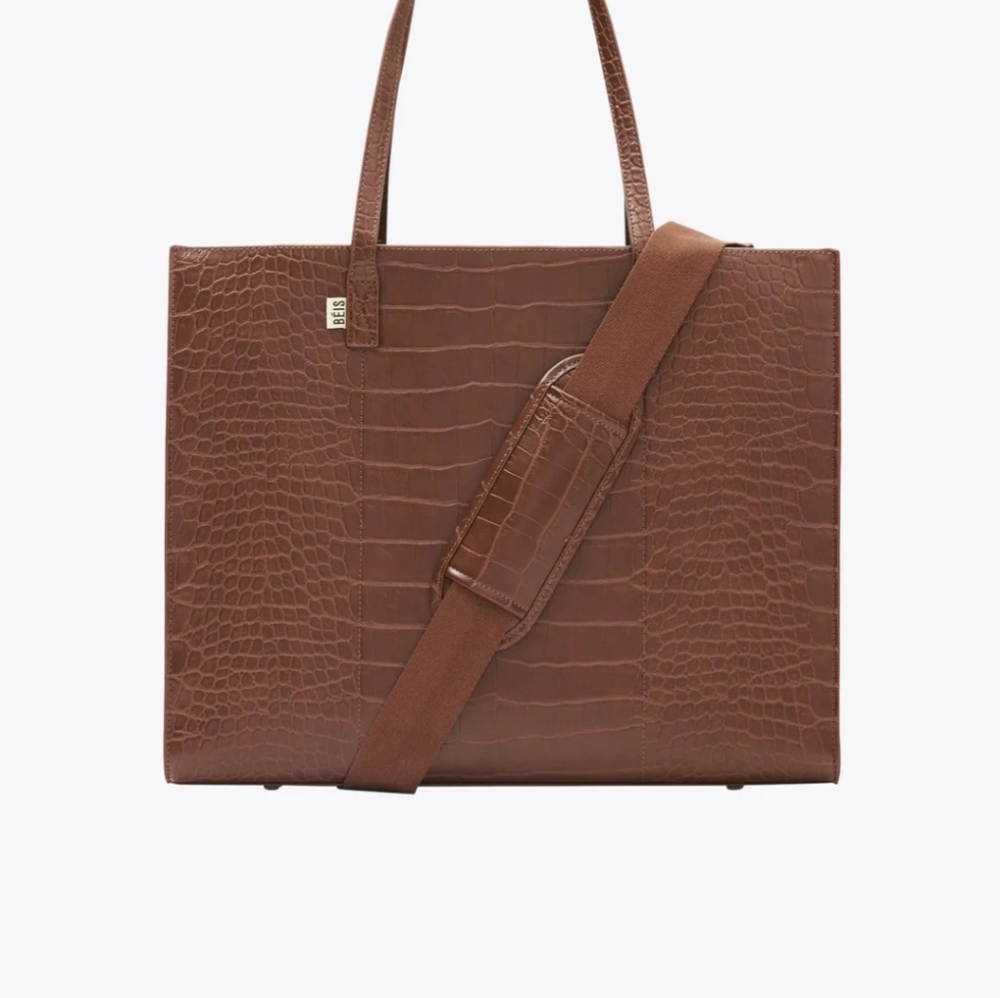 Brown Croc Embossed Tote Bag